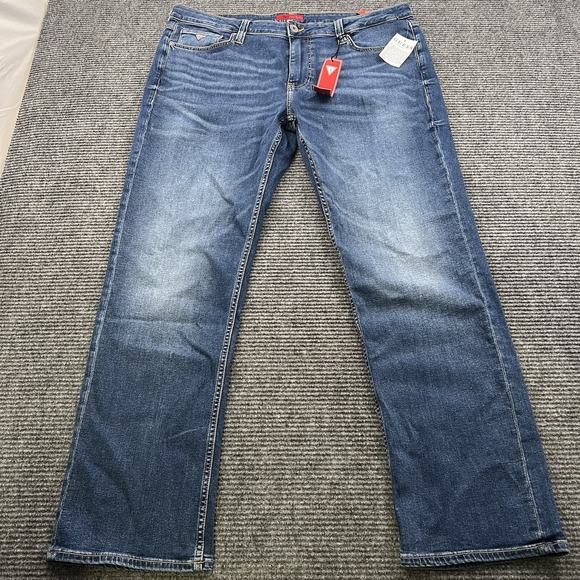 Guess Desmond Relaxed Fit Denim Jeans Dark Stone Washed Men's 38x32 Stretch NWT - Picture 1 of 6